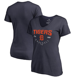 Detroit Tigers Women's Plus Size Live For It V-Neck T-Shirt - Navy MLB Ladies V-Neck