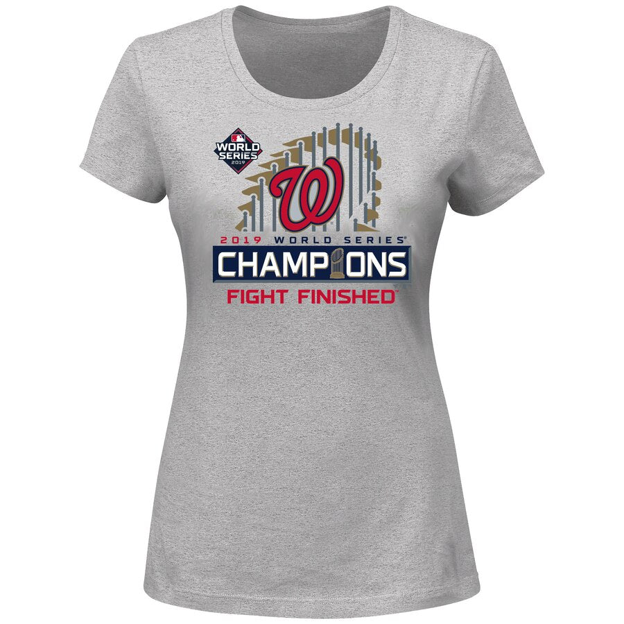 Washington Nationals Women's 2019 World Series Champions Locker Room Scoop Neck T-Shirt - Heather Gray MLB Ladies V-Neck