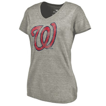 Load image into Gallery viewer, Washington Nationals Women&#39;s Distressed Team Tri-Blend V-Neck T-Shirt - Heathered Gray MLB Ladies V-Neck
