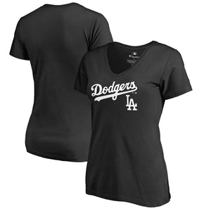Los Angeles Dodgers Women's Team Lockup V-Neck T-Shirt - Black MLB Ladies V-Neck