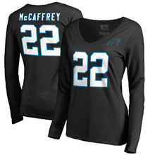 Load image into Gallery viewer, Christian Mccaffrey Carolina Panthers Nfl Pro Line Women's Stack Name &amp; Number Long Sleeve V-Neck T-Shirt - Black NFL Ladies V-Neck Long Sleeve
