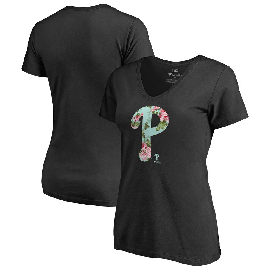 Philadelphia Phillies Women's Lovely V-Neck T-Shirt - Black MLB Ladies V-Neck