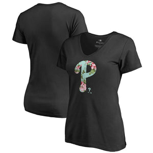 Philadelphia Phillies Women's Lovely V-Neck T-Shirt - Black MLB Ladies V-Neck