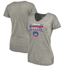 Load image into Gallery viewer, Chicago Cubs Women&#39;s Cooperstown Collection Season Ticket Tri-Blend V-Neck T-Shirt - Heathered Gray MLB Ladies V-Neck
