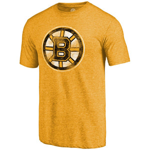 Boston Bruins Primary Logo Tri-Blend T-Shirt - Heathered Gold NHL Guys Tee