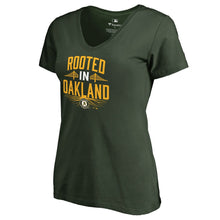 Load image into Gallery viewer, Oakland Athletics Women&#39;s Hometown Collection Rooted V-Neck T-Shirt - Green MLB Ladies V-Neck
