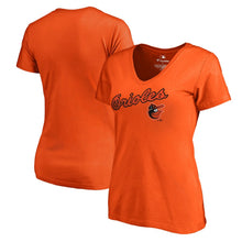 Load image into Gallery viewer, Baltimore Orioles Cooperstown Collection Wahconah V-Neck T-Shirt - Orange MLB Ladies V-Neck
