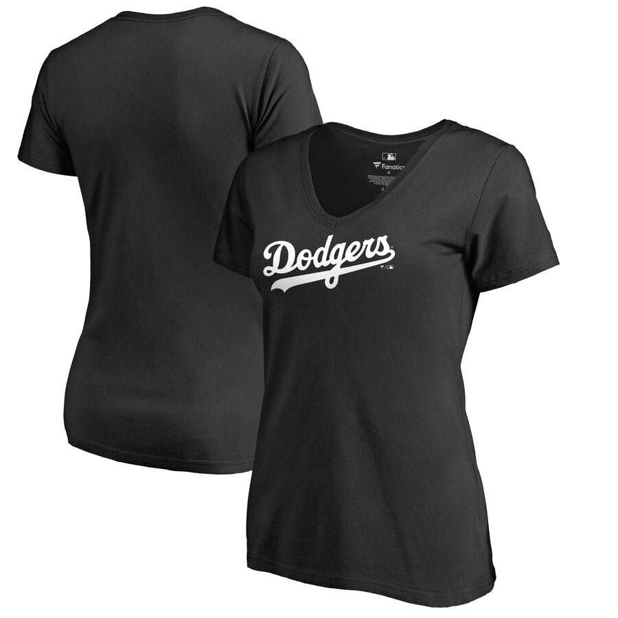 Los Angeles Dodgers Women's Team Wordmark V-Neck T-Shirt - Black MLB Ladies V-Neck