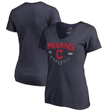 Load image into Gallery viewer, Cleveland Indians Women&#39;s Plus Size Live For It V-Neck T-Shirt - Navy MLB Ladies V-Neck
