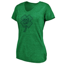 Load image into Gallery viewer, Washington Nationals Women&#39;s St. Patrick&#39;s Day Paddy&#39;s Pride Tri-Blend V-Neck T-Shirt - Heathered Kelly Green MLB Ladies V-Neck
