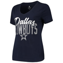 Load image into Gallery viewer, Dallas Cowboys Women's Aelin Metallic V-Neck T-Shirt - Navy NFL LADIES V-Neck
