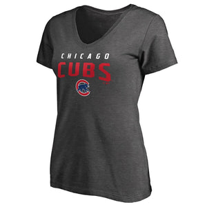 Chicago Cubs Women's Plus Size Engage Arch V-Neck T-Shirt - Heathered Charcoal MLB Ladies V-Neck