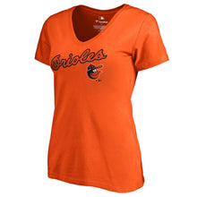 Load image into Gallery viewer, Baltimore Orioles Cooperstown Collection Wahconah V-Neck T-Shirt - Orange MLB Ladies V-Neck
