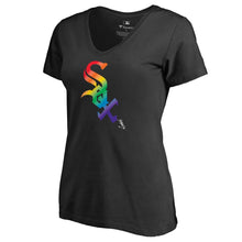 Load image into Gallery viewer, Chicago White Sox Women&#39;s Pride T-Shirt - Black MLB Ladies V-Neck
