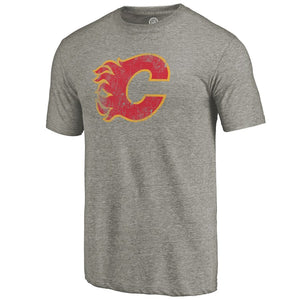 Calgary Flames Throwback Logo 1980-1981 Tri-Blend T-Shirt - Ash NHL Guys Tee