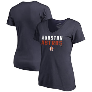 Houston Astros Women's Fade Out V-Neck T-Shirt - Navy MLB Ladies V-Neck