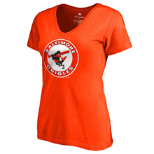 Load image into Gallery viewer, Baltimore Orioles Women&#39;s Cooperstown Collection Forbes V-Neck T-Shirt - Orange MLB Ladies V-Neck
