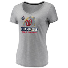 Load image into Gallery viewer, Washington Nationals Women&#39;s 2019 World Series Champions Locker Room Space Dye T-Shirt - Gray MLB Ladies V-Neck
