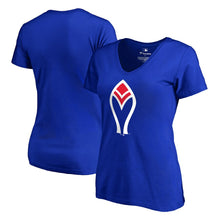 Load image into Gallery viewer, Atlanta Braves Women&#39;s Cooperstown Collection Forbes V-Neck T-Shirt - Royal MLB Ladies V-Neck
