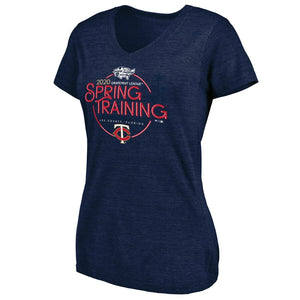 Minnesota Twins Women's 2020 Spring Training Round Trip Tri-Blend V-Neck T-Shirt - Navy MLB Ladies V-Neck