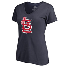 Load image into Gallery viewer, St. Louis Cardinals Women&#39;s Secondary Color Primary Logo T-Shirt - Navy MLB Ladies V-Neck
