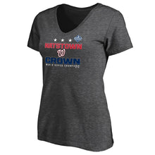 Load image into Gallery viewer, Washington Nationals Women&#39;s 2019 World Series Champions Plus Size Neighborhood Play V-Neck T-Shirt - Charcoal MLB Ladies V-Neck
