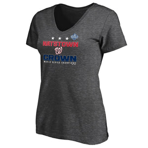 Washington Nationals Women's 2019 World Series Champions Plus Size Neighborhood Play V-Neck T-Shirt - Charcoal MLB Ladies V-Neck