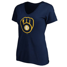 Load image into Gallery viewer, Milwaukee Brewers Women&#39;s Core Official Logo V-Neck T-Shirt - Navy MLB Ladies V-Neck
