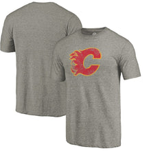 Load image into Gallery viewer, Calgary Flames Throwback Logo 1980-1981 Tri-Blend T-Shirt - Ash NHL Guys Tee
