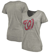 Load image into Gallery viewer, Washington Nationals Women&#39;s Distressed Team Tri-Blend V-Neck T-Shirt - Heathered Gray MLB Ladies V-Neck
