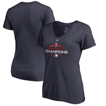 Load image into Gallery viewer, Boston Red Sox Women&#39;s 2019 World Series Champions Executive Logo Plus Size V-Neck T-Shirt - Navy MLB Ladies V-Neck
