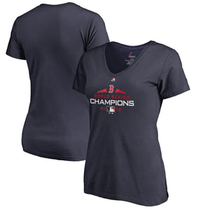 Boston Red Sox Women's 2019 World Series Champions Executive Logo Plus Size V-Neck T-Shirt - Navy MLB Ladies V-Neck