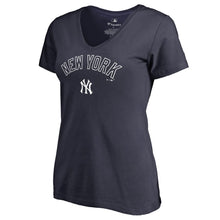 Load image into Gallery viewer, New York Yankees Women&#39;s Team Lockup T-Shirt - Navy MLB Ladies V-Neck
