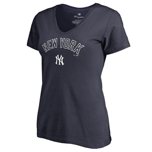 New York Yankees Women's Team Lockup T-Shirt - Navy MLB Ladies V-Neck