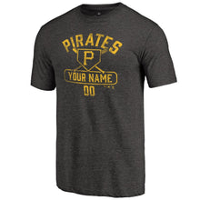Load image into Gallery viewer, Pittsburgh Pirates Personalized Base Runner Tri-Blend T-Shirt - Black MLB Guys Tee
