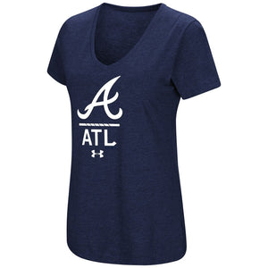 Atlanta Braves Under Armour Women's Team Lock-Up Performance Tri-Blend V-Neck T-Shirt - Navy MLB Ladies V-Neck