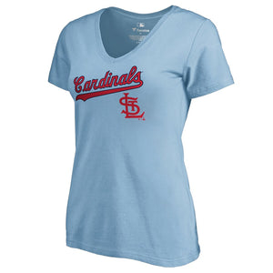 St. Louis Cardinals Cooperstown Collection Wahconah V-Neck T-Shirt - Light Blue MLB Ladies V-Neck