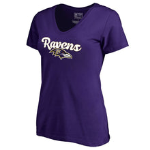 Load image into Gallery viewer, Baltimore Ravens Nfl Pro Line By Women&#39;s Freehand V-Neck T-Shirt - Purple NFL LADIES V-Neck

