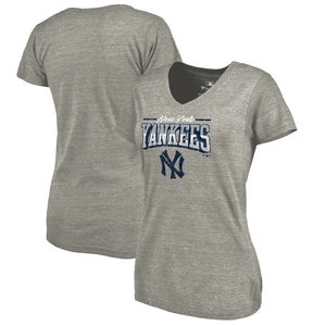 New York Yankees Women's Cooperstown Collection Season Ticket Tri-Blend V-Neck T-Shirt - Heathered Gray MLB Ladies V-Neck