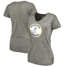 Load image into Gallery viewer, Milwaukee Brewers Women&#39;s Cooperstown Collection Forbes Tri-Blend V-Neck T-Shirt - Ash MLB Ladies V-Neck
