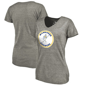 Milwaukee Brewers Women's Cooperstown Collection Forbes Tri-Blend V-Neck T-Shirt - Ash MLB Ladies V-Neck