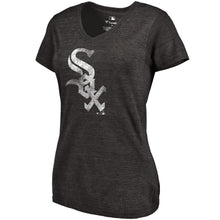Load image into Gallery viewer, Chicago White Sox Women&#39;s Primary Distressed Team Tri-Blend V-Neck T-Shirt - Heathered Black MLB Ladies V-Neck
