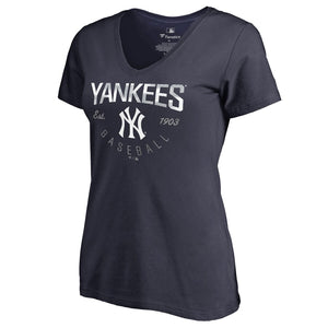 New York Yankees Women's Live For It T-Shirt - Navy MLB Ladies V-Neck