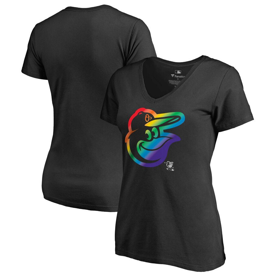 Baltimore Orioles Women's Pride T-Shirt - Black MLB Ladies V-Neck