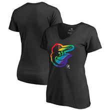 Load image into Gallery viewer, Baltimore Orioles Women&#39;s Pride T-Shirt - Black MLB Ladies V-Neck
