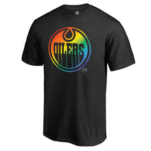 Load image into Gallery viewer, Edmonton Oilers Rainbow Pride T-Shirt - Black NHL Guys Tee
