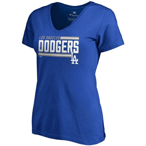 Los Angeles Dodgers Women's Plus Size Onside Stripe V-Neck T-Shirt - Royal MLB Ladies V-Neck