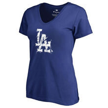 Load image into Gallery viewer, Los Angeles Dodgers Women&#39;s Splatter Logo V-Neck T-Shirt - Royal MLB Ladies V-Neck
