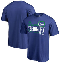 Load image into Gallery viewer, Daniel Sedin &amp; Henrik Sedin Vancouver Canucks 17 Years Of Sedinery T-Shirt - Royal NHL Guys Tee
