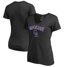 Load image into Gallery viewer, Colorado Rockies Women&#39;s Team Lockup T-Shirt - Black MLB Ladies V-Neck

